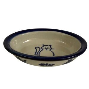 Boots & Barkley Hand Painted Stoneware Cat Food Bowl Blue Fish Oval 6.5"